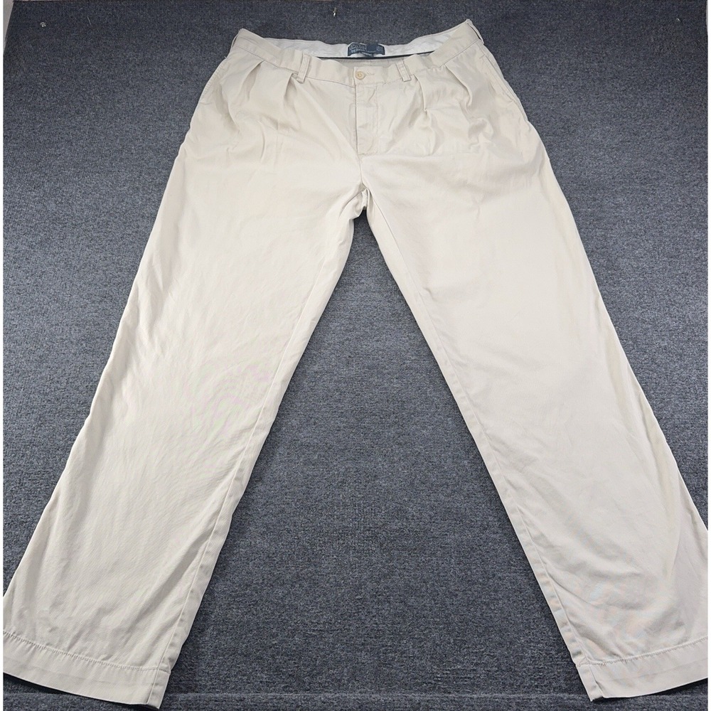 Polo Ralph Lauren Ethan Pants Mens 36 X 32 Beige Double Pleated VTG Chino‎ EUC